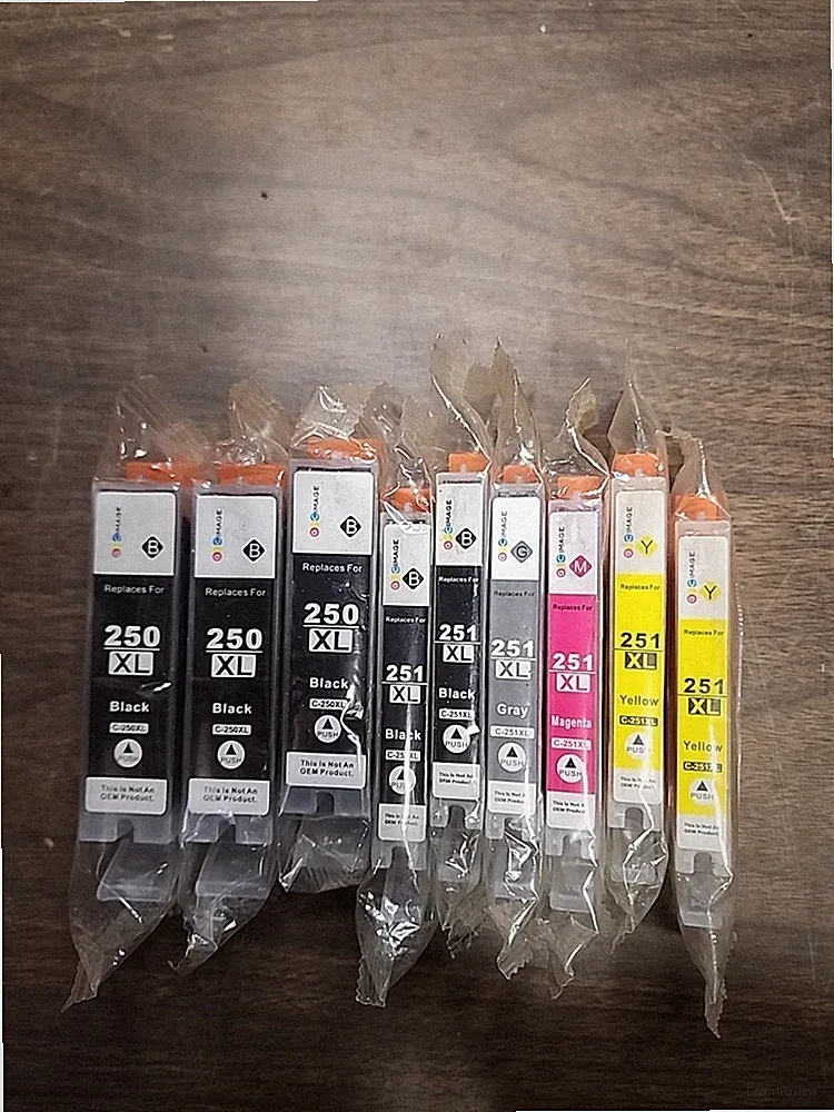 (C) New Lot Of 8 GPC Image ink cartridges 5 Black, Gray, Magenta, 2 Yellow