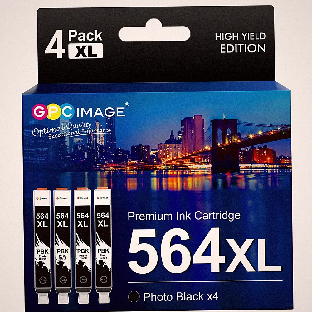 Gpc Image 4 Pack Photo Black 564Xl Ink Cartridges Compatible With Hp Printers
