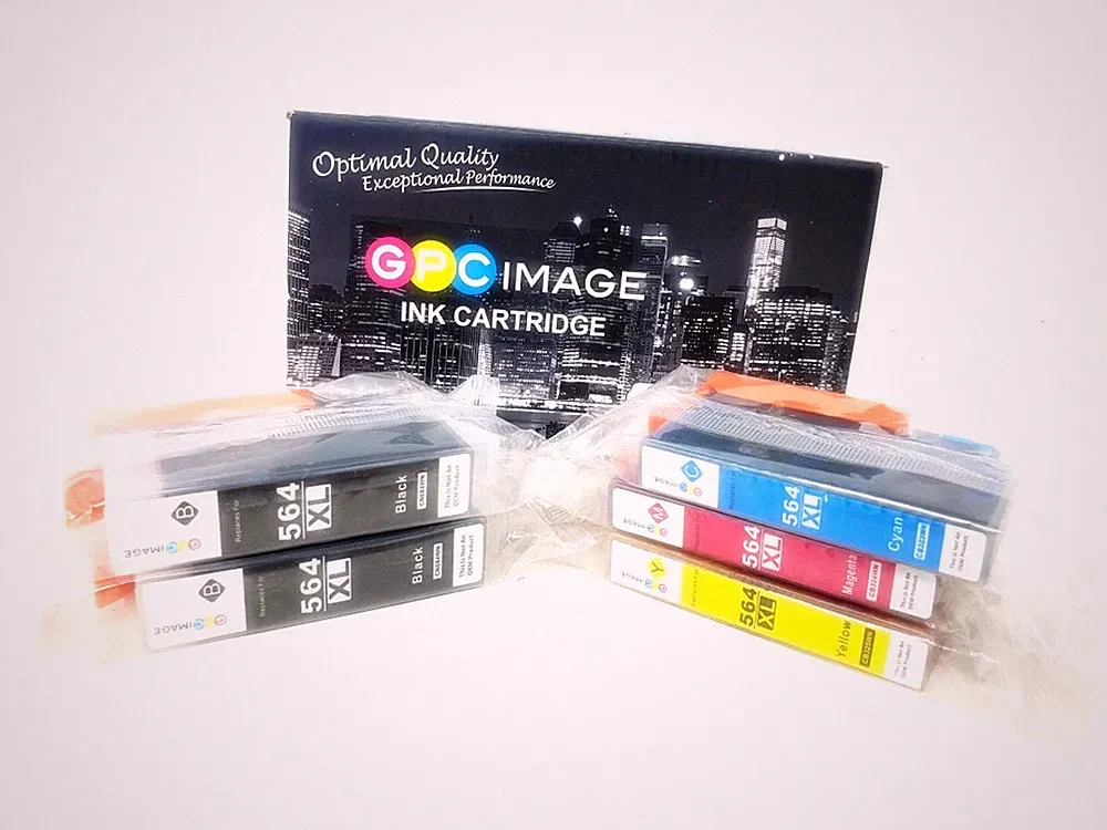 GPC Image 5 Ink Cartridges for HP - 564XL - (2) Black (1 ea) Yellow Magenta Cyan